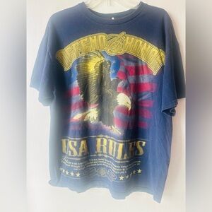 Defend Honor USA Rules T-Shirt Men Size XL Navy Graphic Bald Eagle American Flag